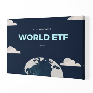 Leinwand mit blau, weissen Hintergrund und mit Beschriftung World ETF für die Wand.